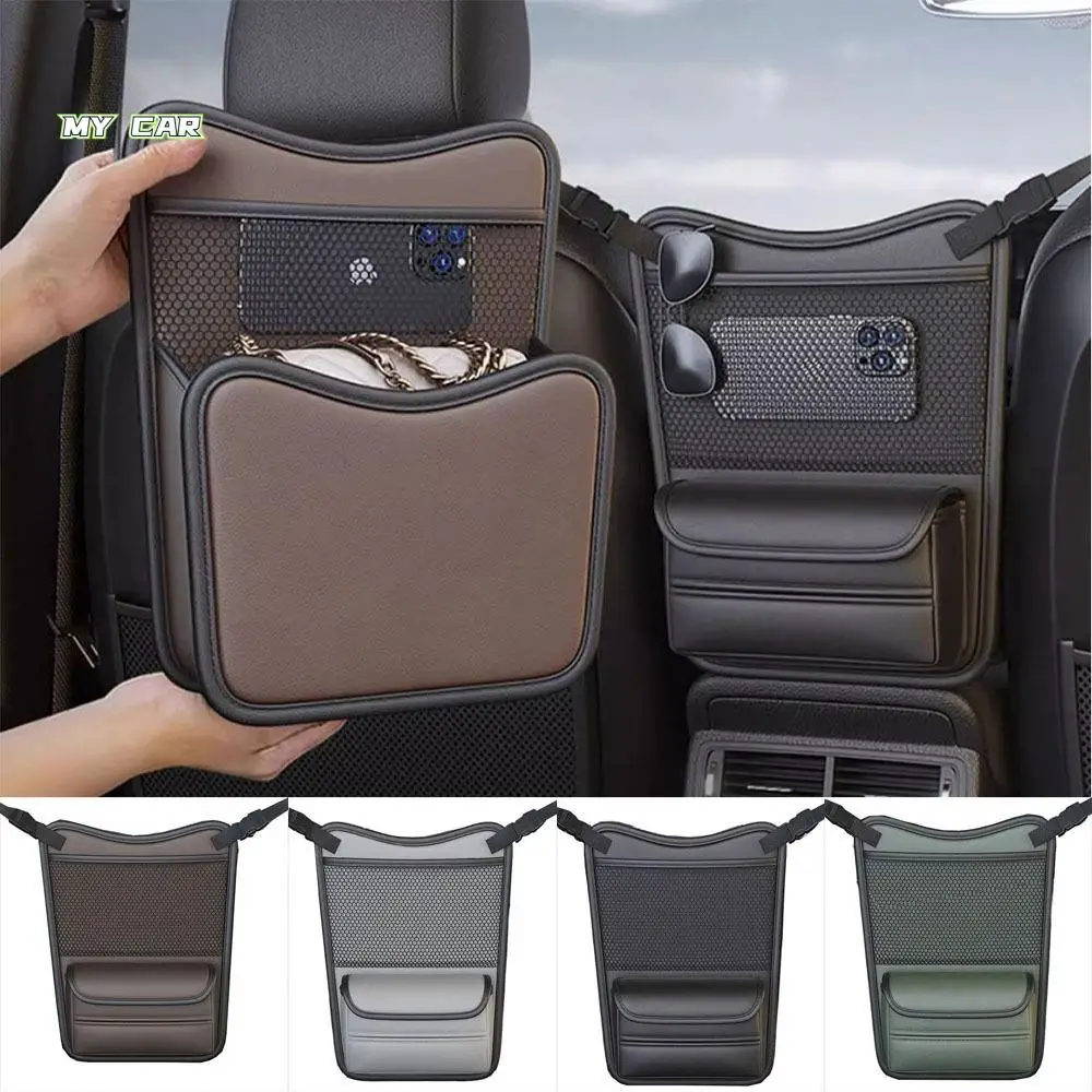 

Double Side Storage Car Seat Storage Bag With Tissue Box Mesh Pockets Central Control Storage Pocket Space Saving