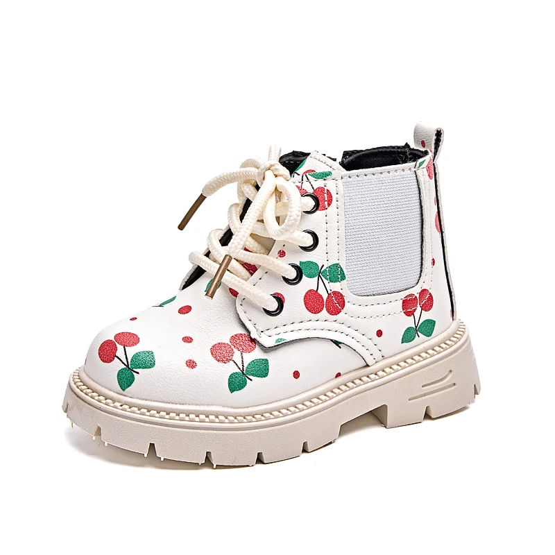 

Girls Boots Cute Princess Chelsea Short Bootie Children Autumn Winter Ankle Boots with Cherry Printed Kids Non-Slip Casual Shoes