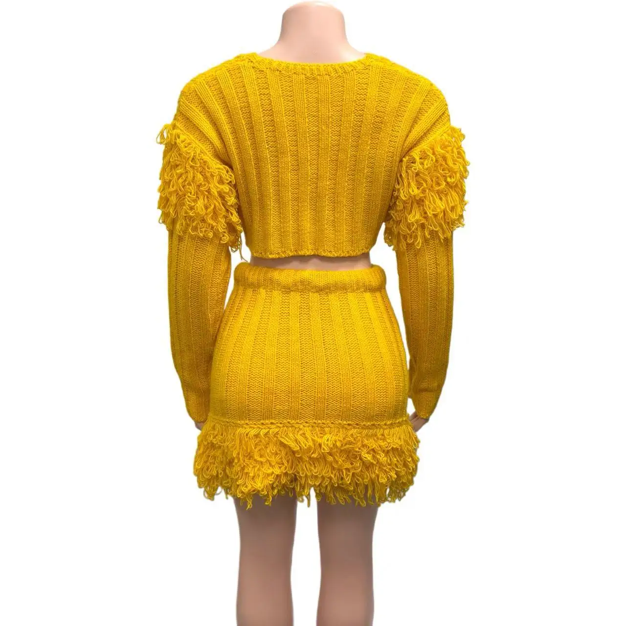 Ensemble 2 pièces tricoté pour femmes, Cardigan à franges, pull court, Mini jupes taille haute, nouvelle collection automne hiver 2021, tenues à la mode Streetwear
