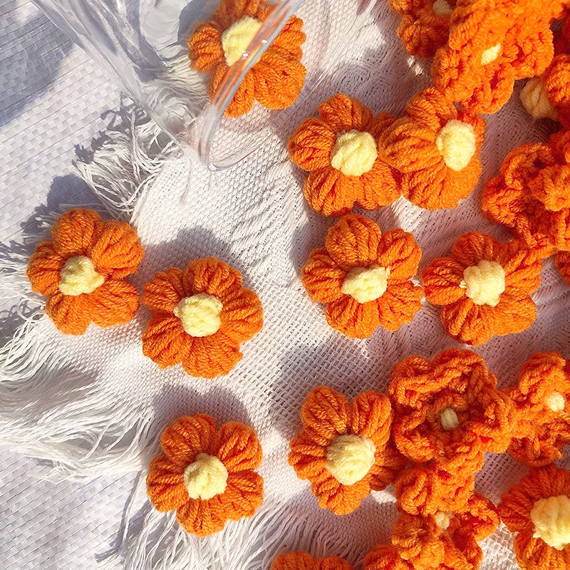 10pcs Hand-knitted Flower Applique Sew On Patches Floral Handmade Clothes Shoes Hats Accessories DIY Hair Clip Decor Crafts