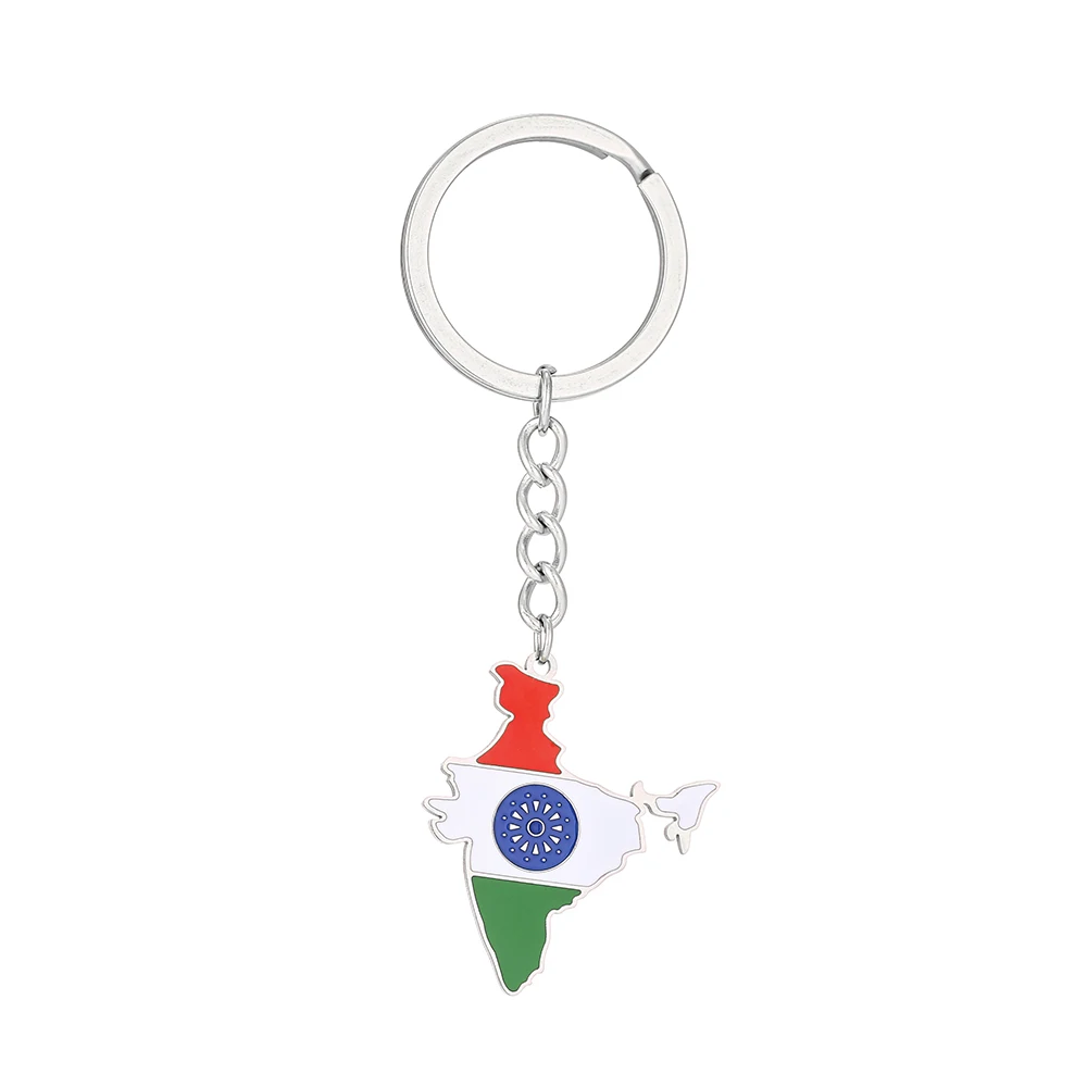 Fashion India Map Flag Key Chain Stainless Steel Men Women भारत गणराज्य Maps Keyring Jewelry Gift