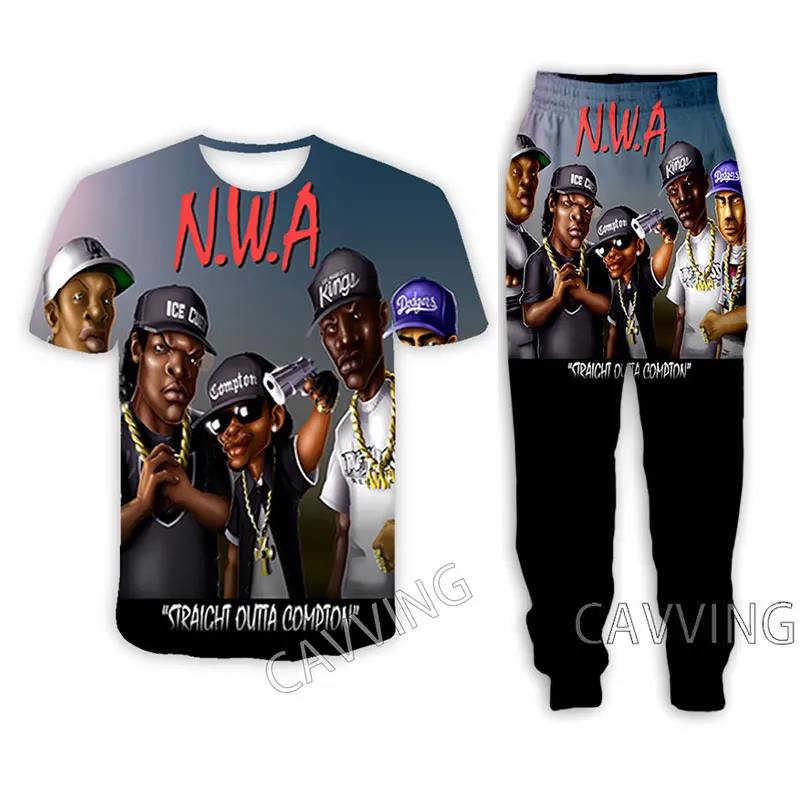 NWA 3D Printed Casual T-shirt + Pants Jogging Pants Trousers Suit Clothes Women/ Men Sets for Women/Men