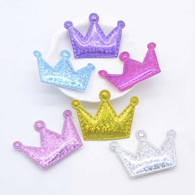 12Pcs Glitter Crown Padded Patches Laser PU Applique for DIY Girl Hair Band Headbands Ornaments Accessoies Clothes Crafts Sewing