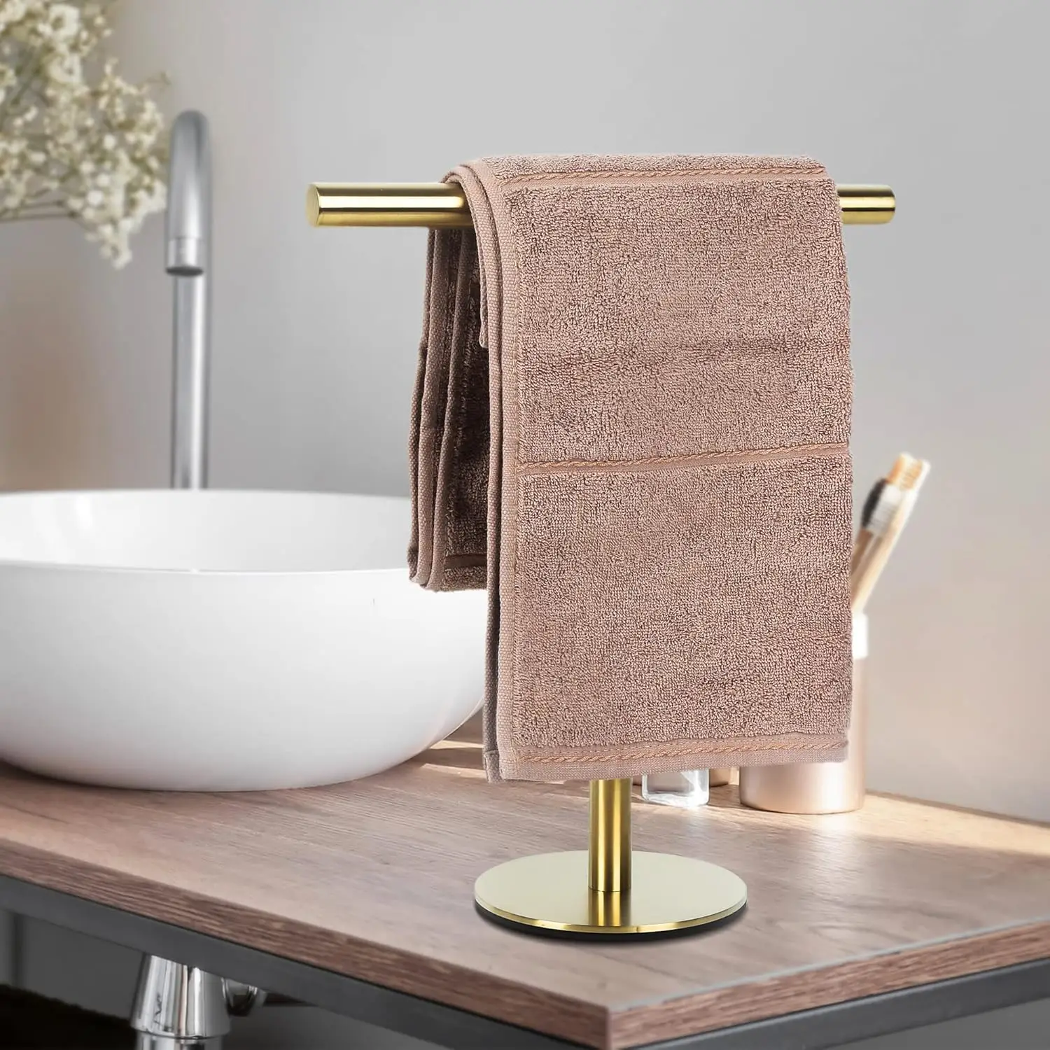 Bathroom & Kitchen Vanity Countertop T-Shaped Hand Towel Holder Stand SUS304 Stainless Steel For Hotels