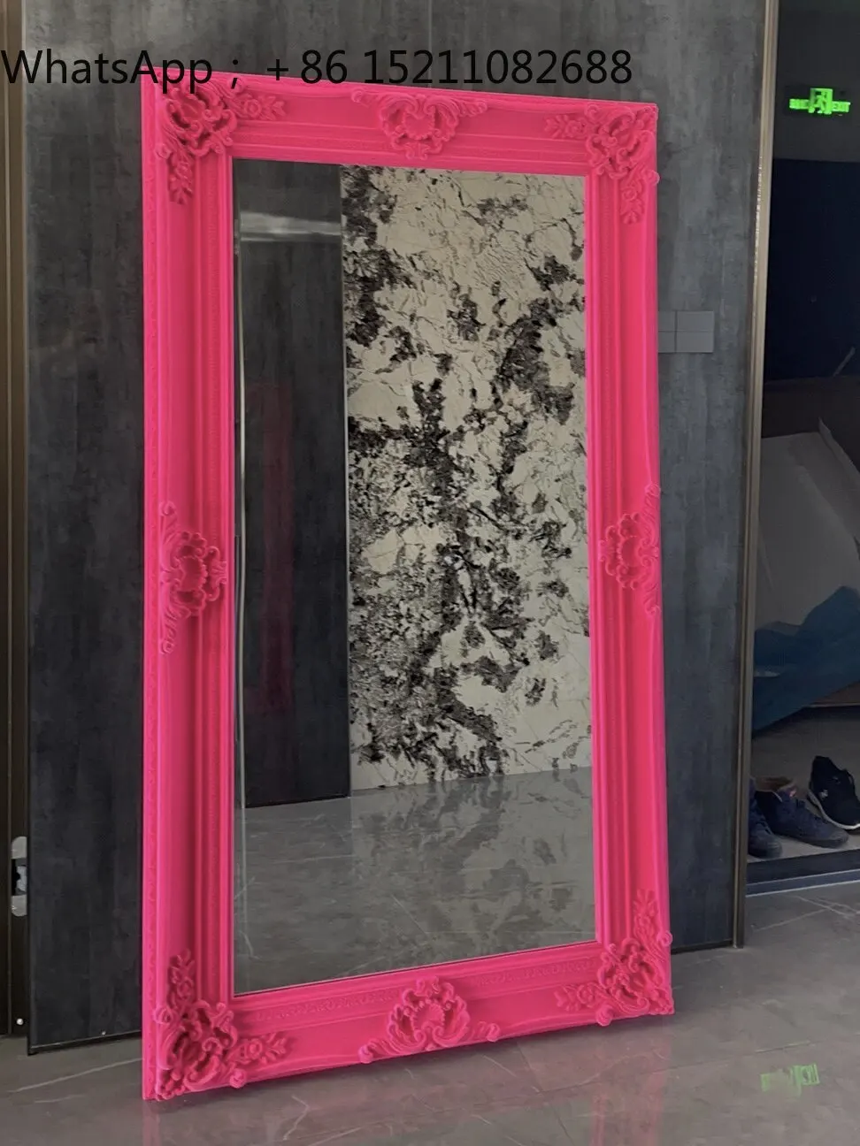 SCY full body mirror retro flocking oversized floor mirror home full-length mirror premium velvet