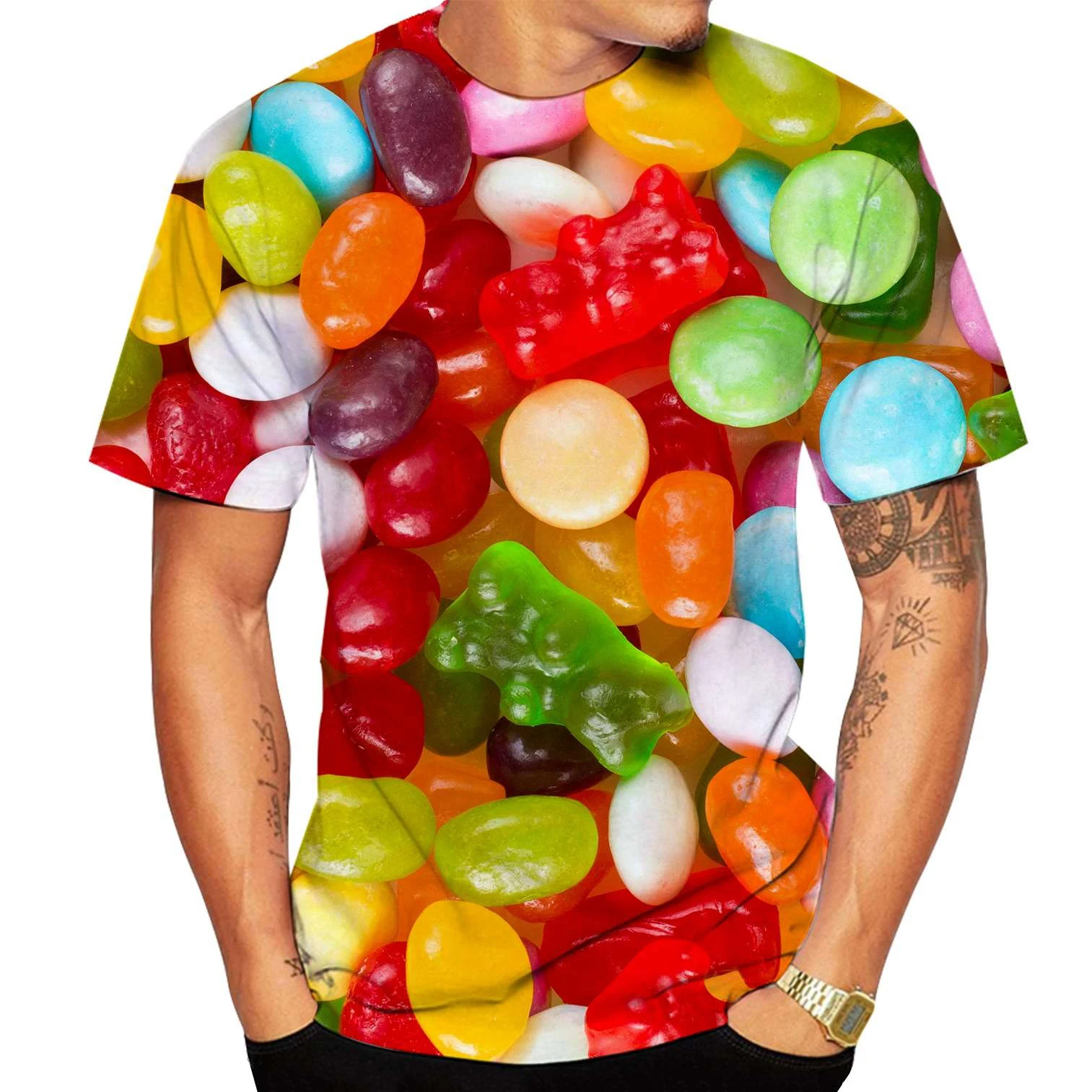 Mode T-Shirt Candy Chocolate Casual 3D-Druck Kurzarm T-Shirt Herrenbekleidung Streetwear