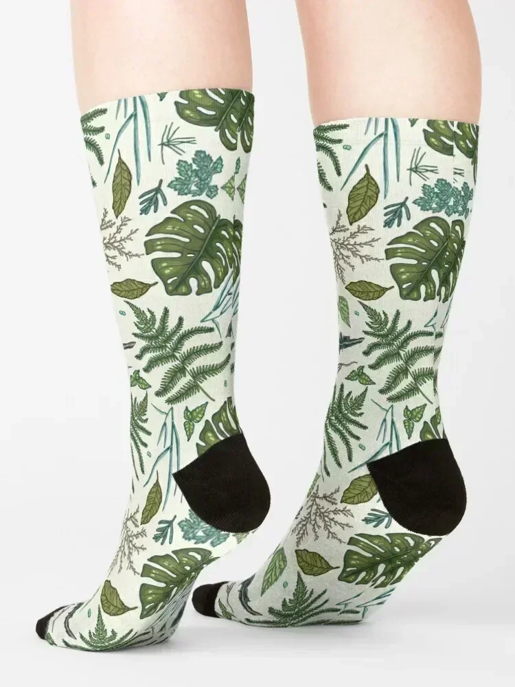 Green leaves pattern Socks funny gift cotton Soccer retro Socks Man Women's