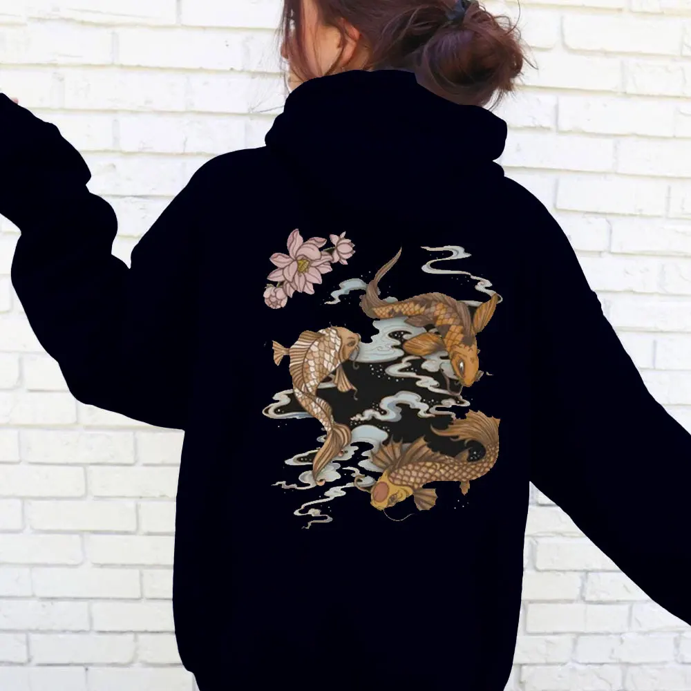 Koi Fish Oversized Hoodie Lucky Sweatshirt Trendy Streetwear Pullover Aesthetic Beach Hoodies  Animal Lover Graphic Sweatshirt