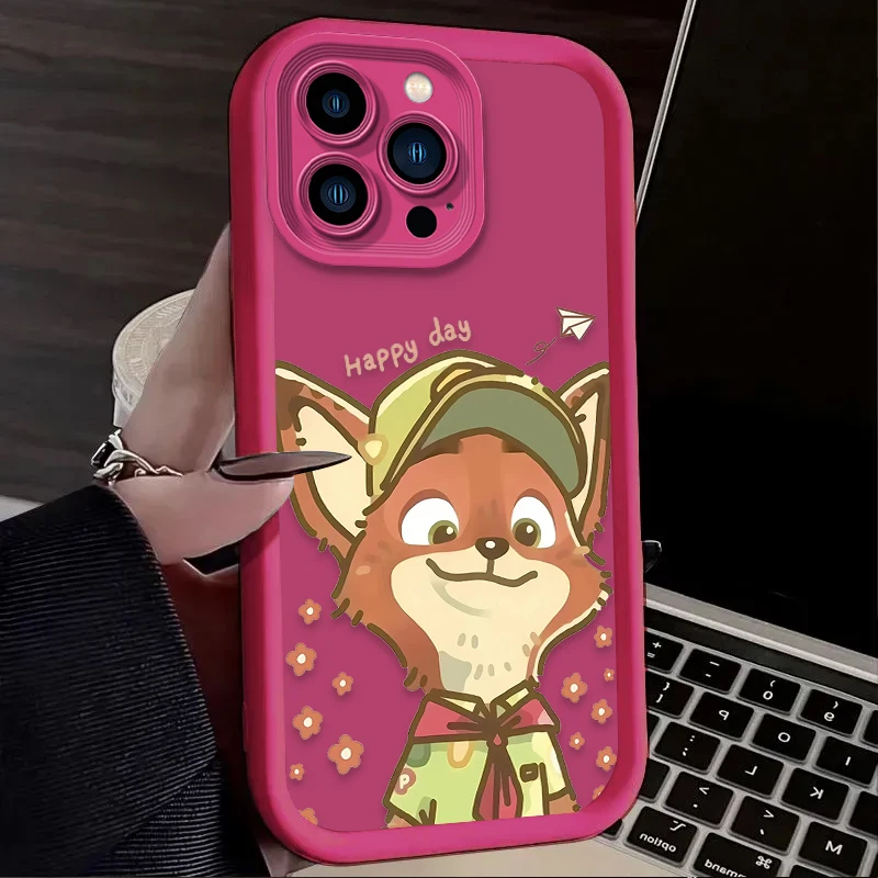 حافظة Zootopia Nick Judy لهاتف آيفون 17 Air 16 16E 15 14 13 12 11 Pro Max X XS Max XR SE 2020 SE4 7 8 غطاء طباعة مقاوم للصدمات