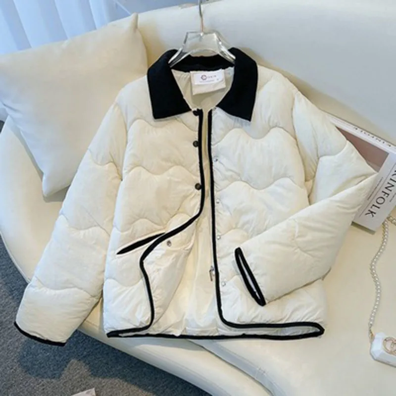 

Autumn Winter Women's Doll Collar Warm Parka Jackets Y2k 2024 New oversize Pocket Button Outwear Ladies Zipper Loose Cotton Coat