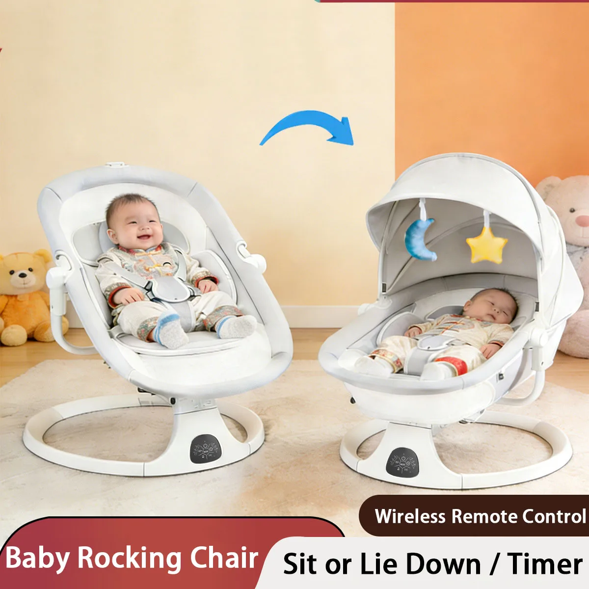Baby Rocking Chair Cradle Multifunctional Electric Cradle Rocker Newborn Coax Baby Lie Flat Rocking Bed Sleeping Basket