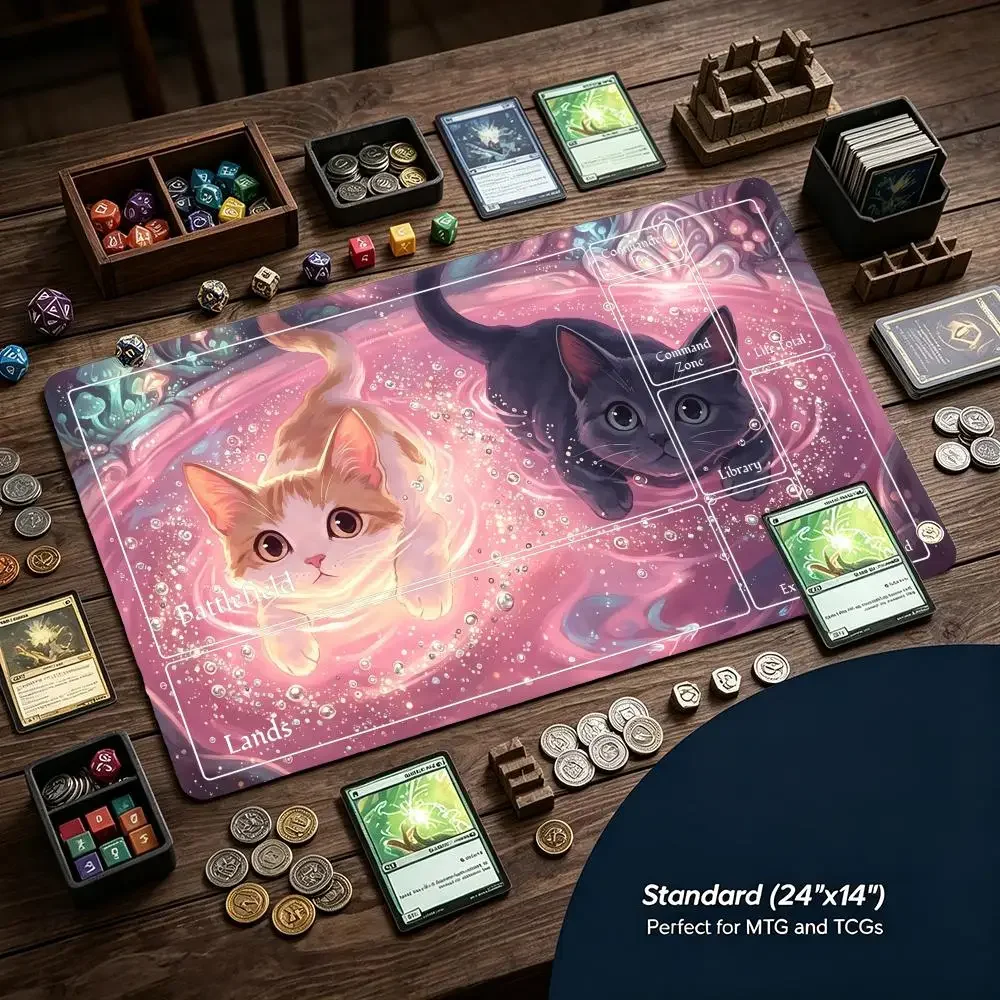 Fantasy Magic Cute Kitten Gaming Mouse Pad Playmat 24X14 MTG TCG Office Desk Mat Work Game PC Laptop Rug Carpet MousePad