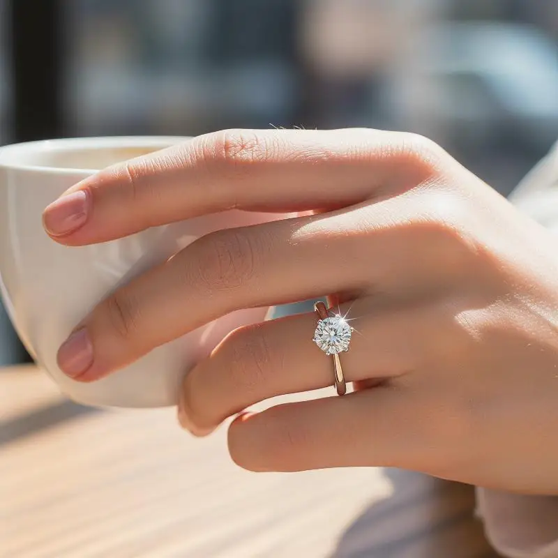 Six-Claw Round Cut Diamond Ring, Minimalist Promise Ring For Women's Daily Wear