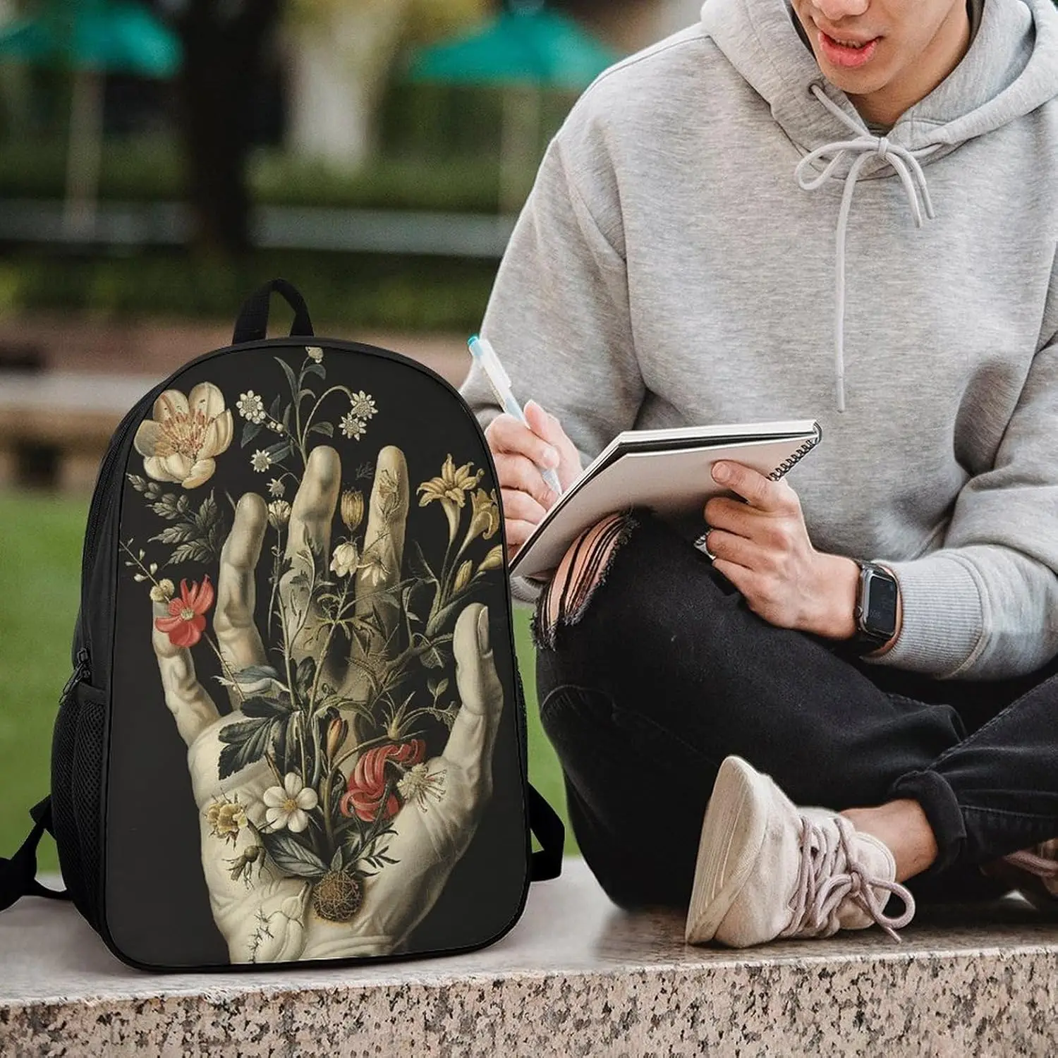 Hands With Flowers Bookbag - Ultra Lightweight Portable Backpack Work Travel Backpack For Men Women Fits 16 Inch Notebook