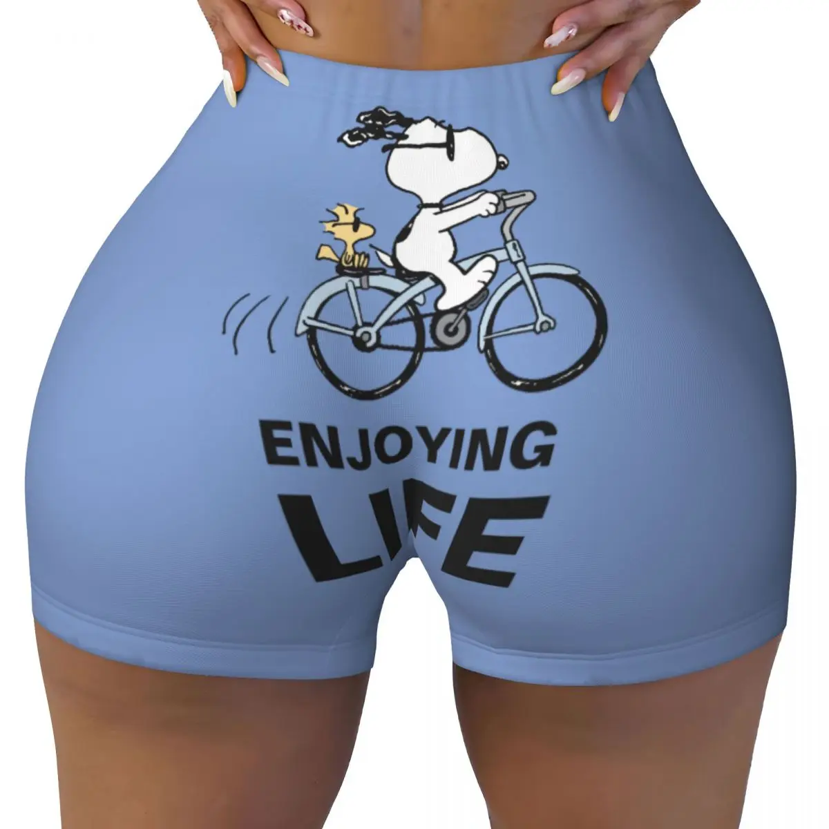 

Custom Snoopy & Woodstock Bicycle Biker Running Workout Shorts for Women Cartoon Gym Athletic Yoga Shorts