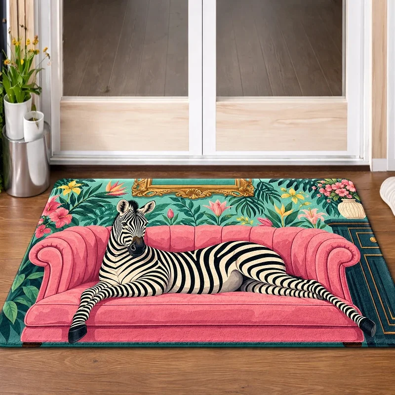 1pc, 2pcs, 3pcs Tropical Zebra Pattern Doormats, Durable, Stain - Resistant, Machine - Washable, Bath Mat, Suitable for Living