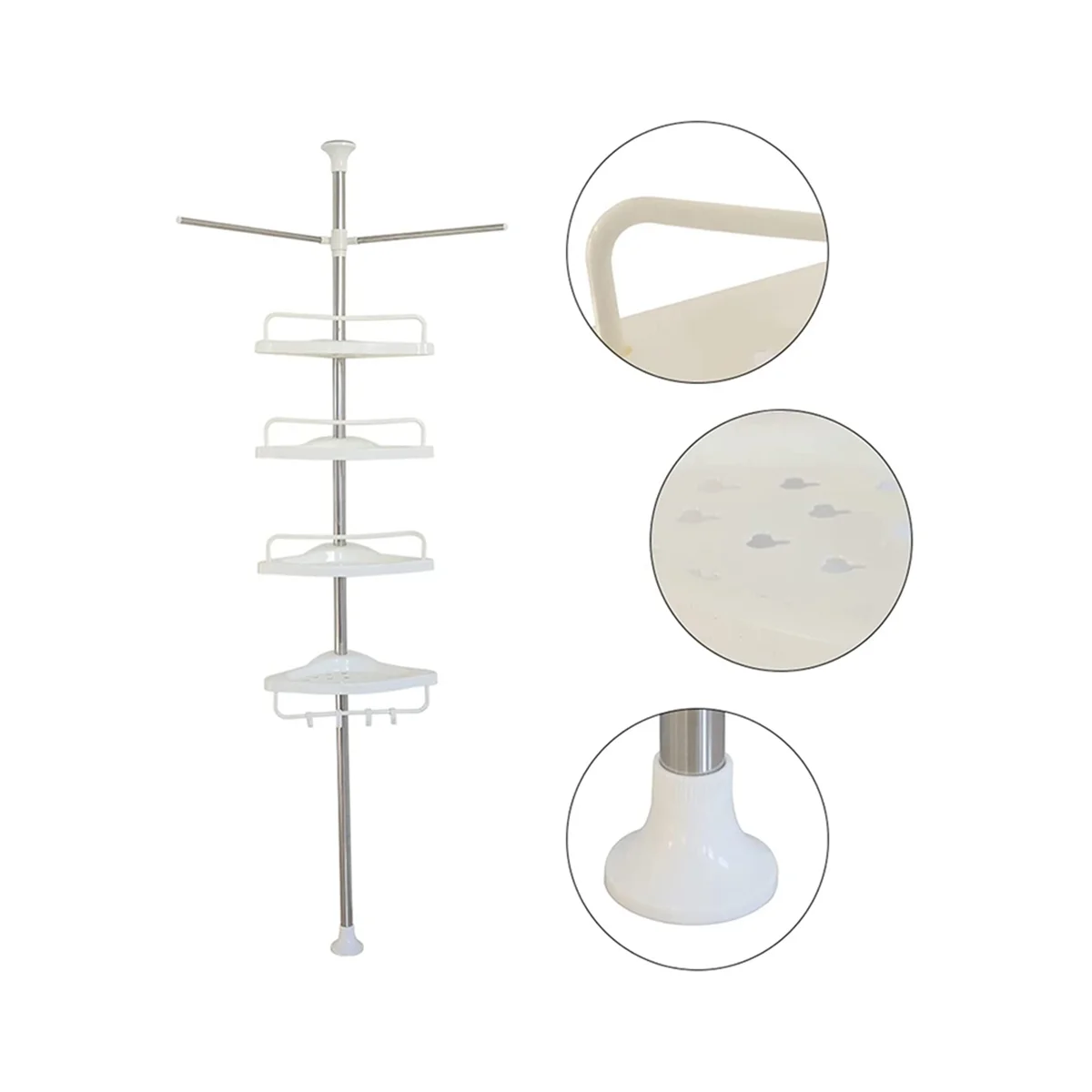 4 Tier Shower Caddy Organizer Shelf Corner Bathroom Organizer Shower Corner Stand Floor To Ceiling Tension Pole Shower