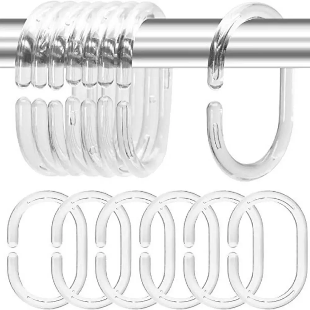 

24Pcs Practical Plastic C Shaped Shower Hooks Removable Clear Shower Curtain Rings Reusable Blind Loop Bathroom Use