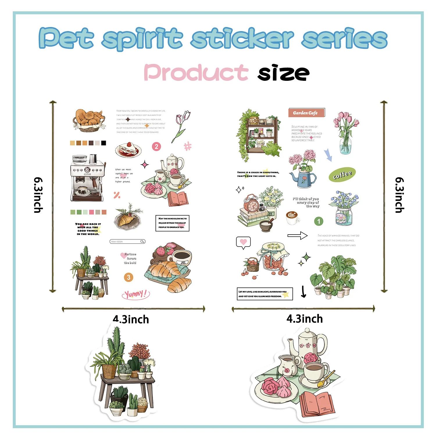 8 Sheets Coffee Garden Waterproof Paper Sticker Aesthetic DIY Decorative Diary Planner Cup Laptop Phone Scrapbook Kids Stickers