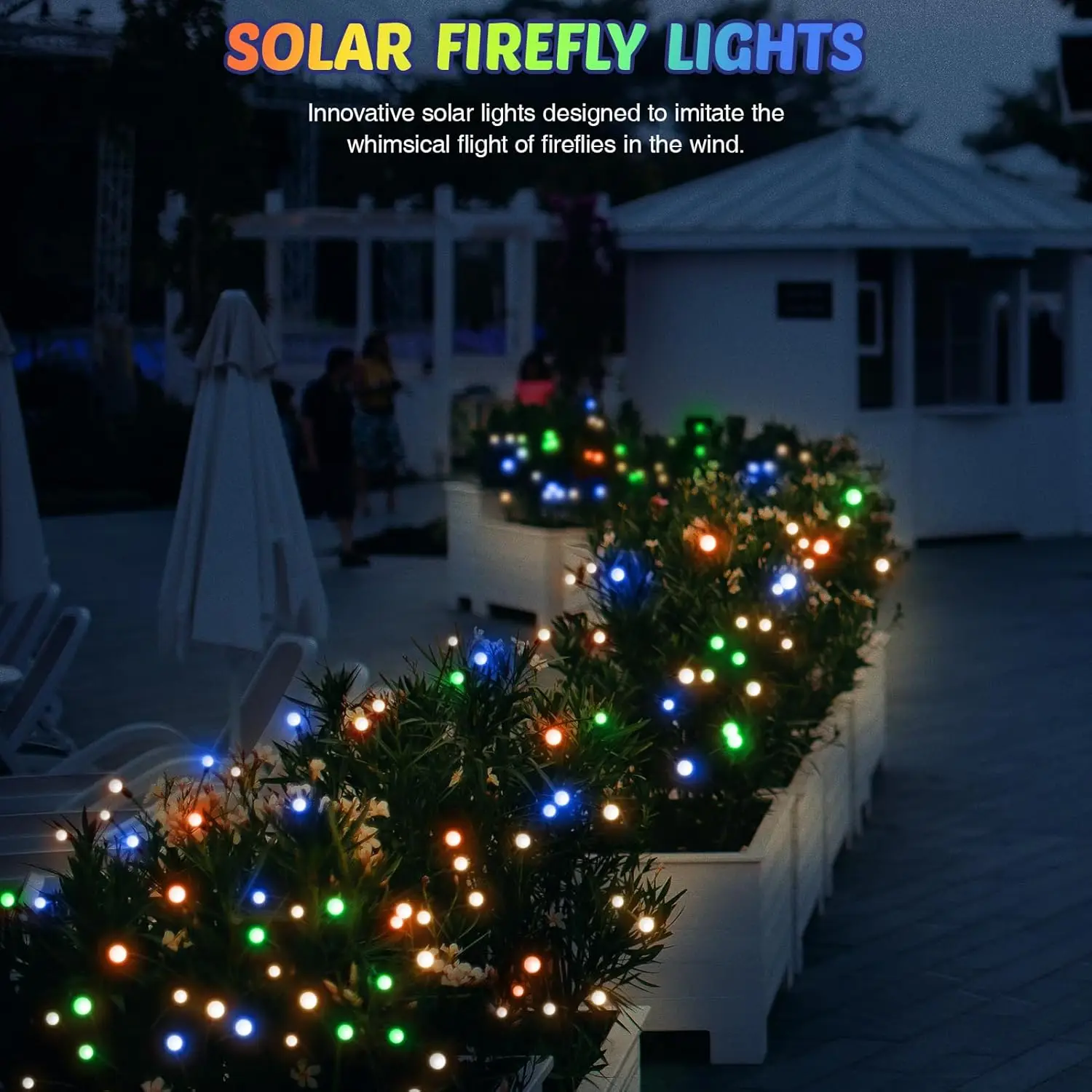 

Solar garden lights with 2 modes: steady warm light & gentle flicker, swaying gently in wind. IP65 waterproof, perfect for yards