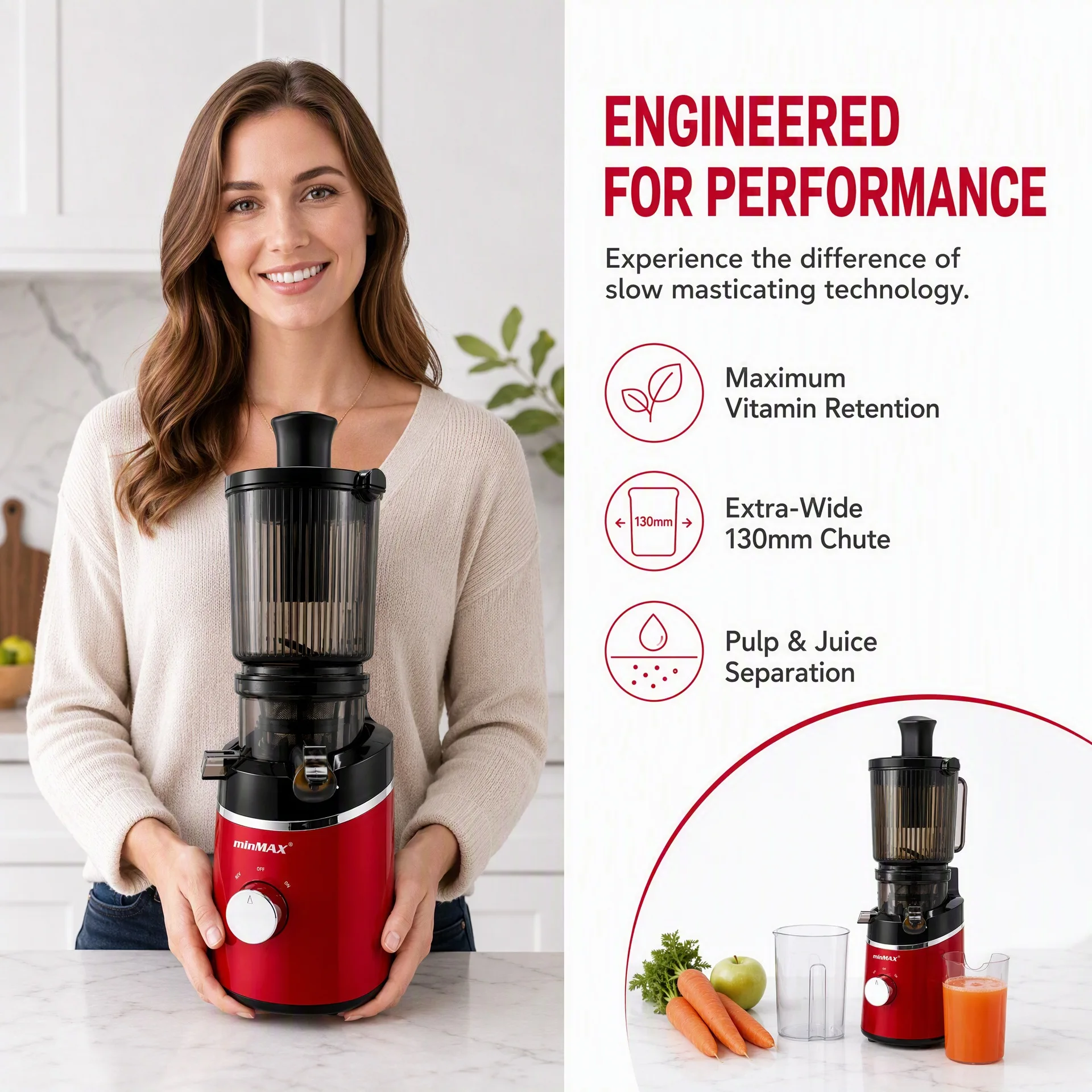 Cross-border EU standard slow juicer with large 13cm mouth, slow pressing, pulp and juice separation, 450W juicer, reversible