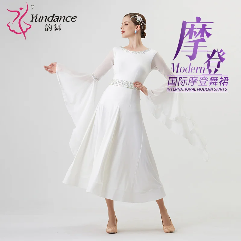 M-22108 New Women Modern Dance Rhinestone Color Diversity Dress Ballroom National Standard Waltz Competition Performance