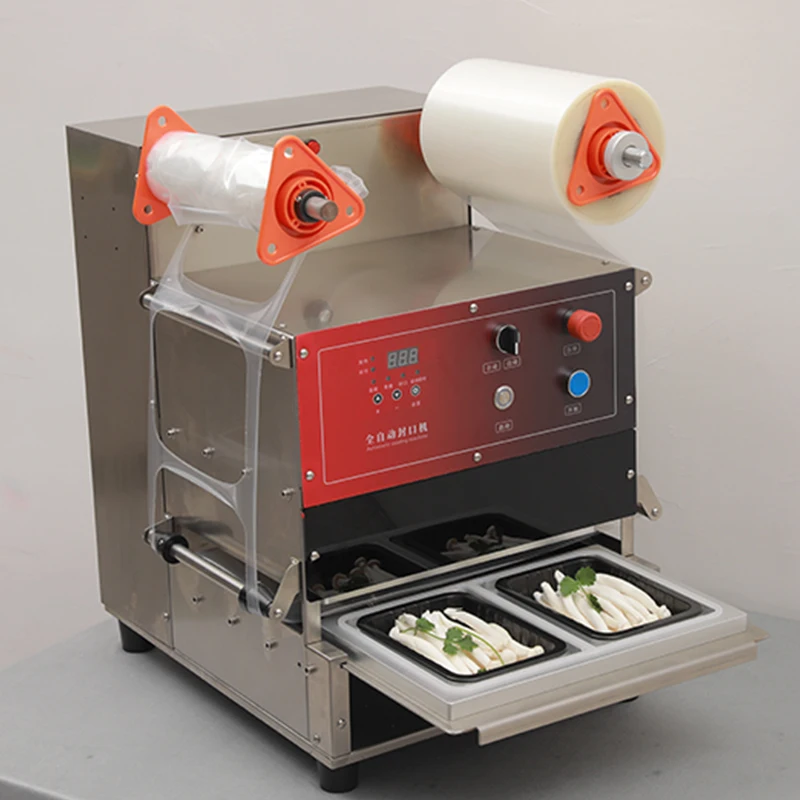 DASEN Automatic Multi-Cavity Tray Sealing Machine Food Ready Meal Pack Container Heat Seal Tofu Tray Sealing Foil Film Packaging