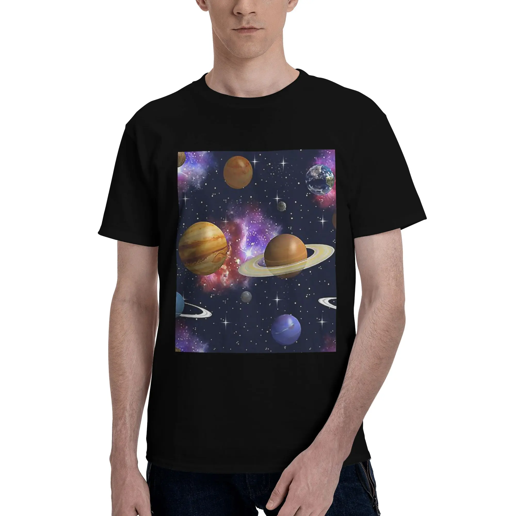 

Solar System Space Planets Universe 100% Cotton T-Shirt Men's Oversized T Shirts Men O-Neck Short Sleeve S-6XL