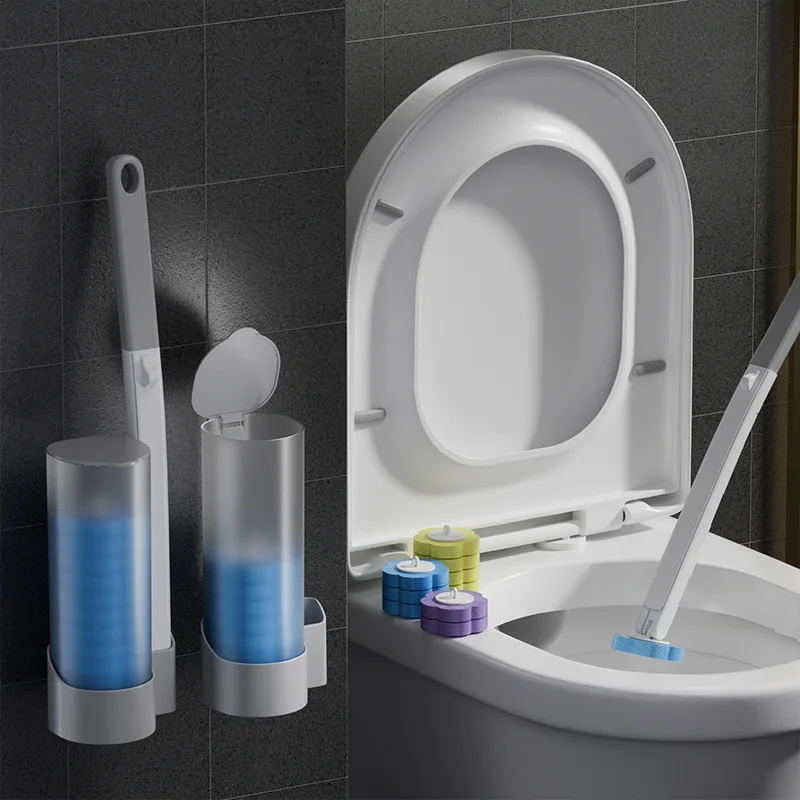 18/36Pcs Disposable Toilet Brush Set  No Cleaning Long Handle Wall-mounted Wc Cleaning Tool Kit with Replaceable Brush Head