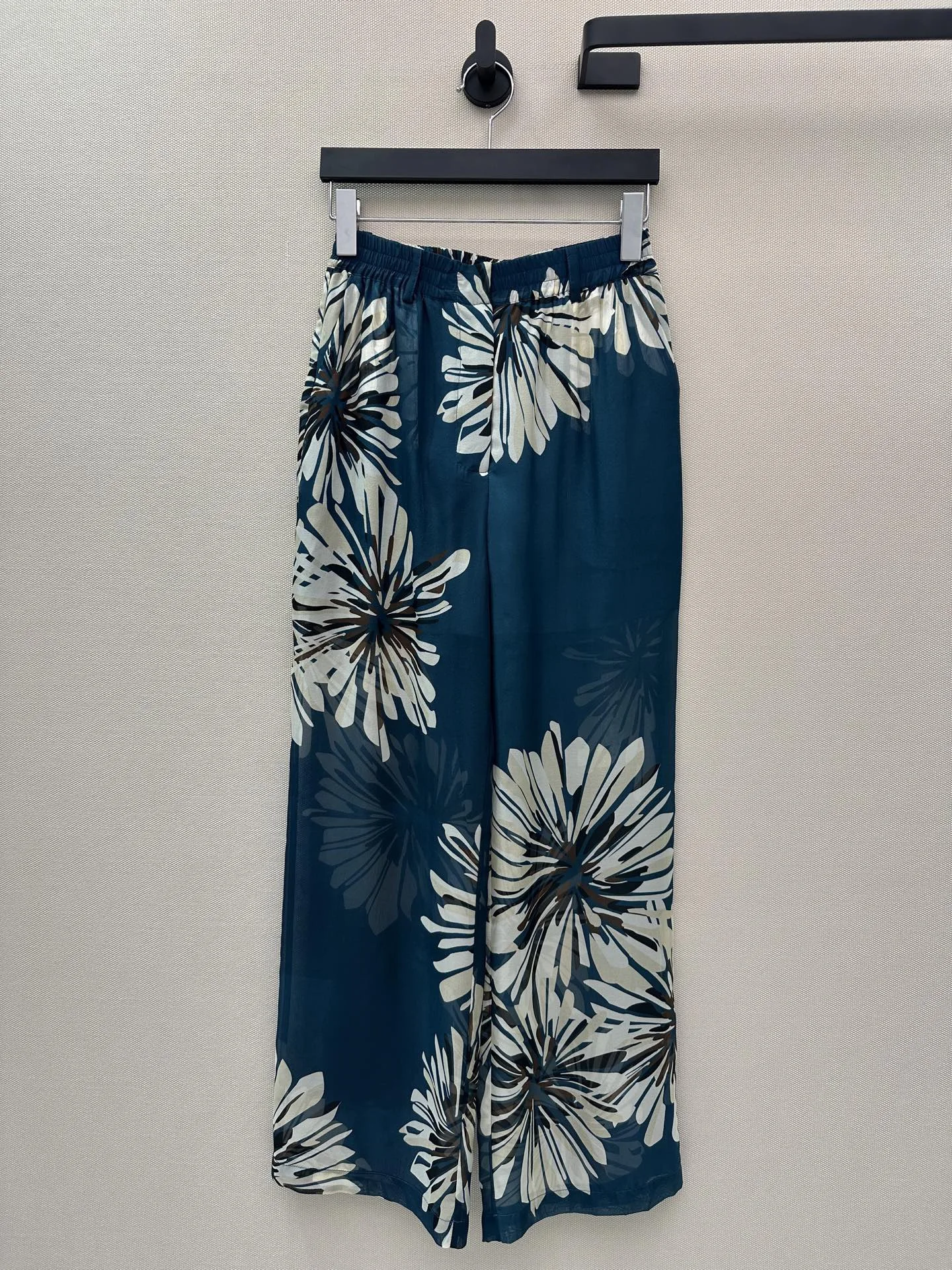 Women's 100% Silk Wide Leg Trousers, Vacation Floral Print, High Elastic Waist, Loose Casual Pants, 2026 Fall Winter