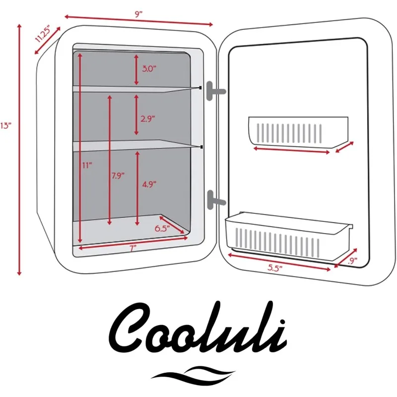 Minikoelkast van 10 liter voor slaapkamer - 12V draagbare koeler en warmer voor eten, drankjes, huidverzorging, schoonheid, make-up en cosmetica