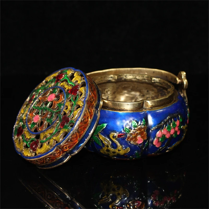 จีนเก่าปักกิ่ง Secondhand Goods ทองแดงบริสุทธิ์สี Cloisonne Sika Deer มืออุ่นเตาหม้อ