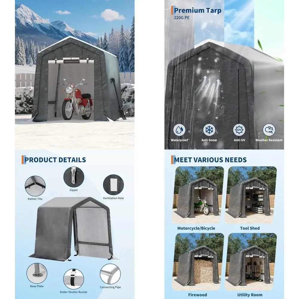سقيفة تخزين محمولة خارجية مقاس 6 × 8 أقدام مع باب قابل للطي، تهوية، قماش القنب البولي ايثيلين عالي التحمل مقاوم للماء، مقاوم للأشعة فوق البنفسجية #1