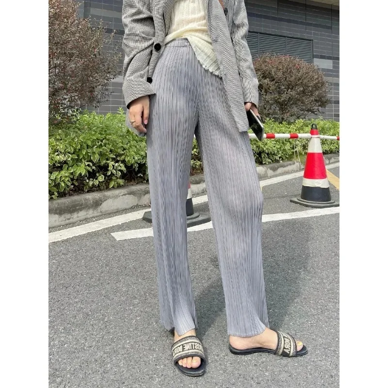 Summer High Waist Casual Trousers for Women Straight Leg Pleated Wide Leg Pants Drapey Loose Fit Long Pants Female Apparel