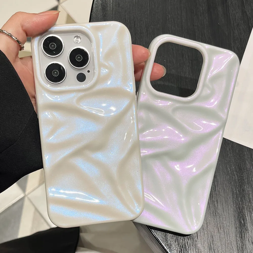 Gerimpelde Laser Paars Blauw Telefoon Case Voor iPhone 16 15 14 Plus 13 12 Pro Max 11 16Pro zachte TPU Schokbestendige Achterkant Funda Coque