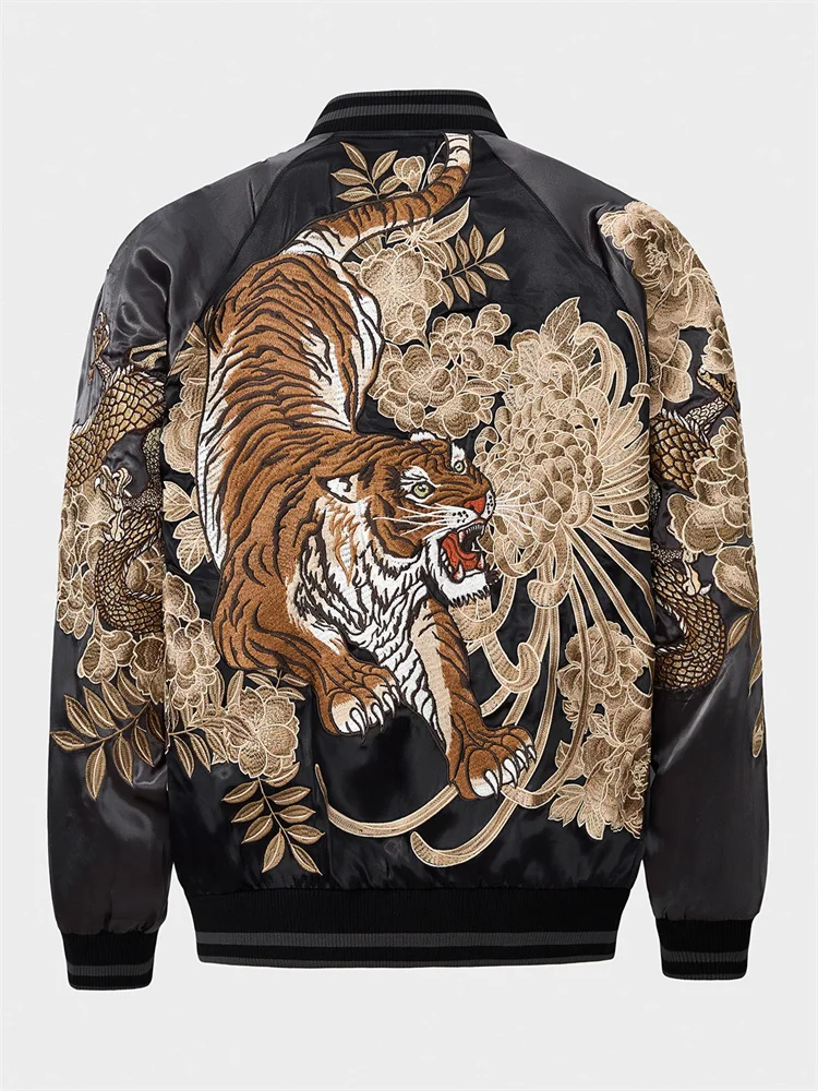 S105 Premium Jackets For Man Heavy Embroidery Tiger Dragon Floral Autumn Quality Comfortable Fit Polyester Chamarras Para Hombre