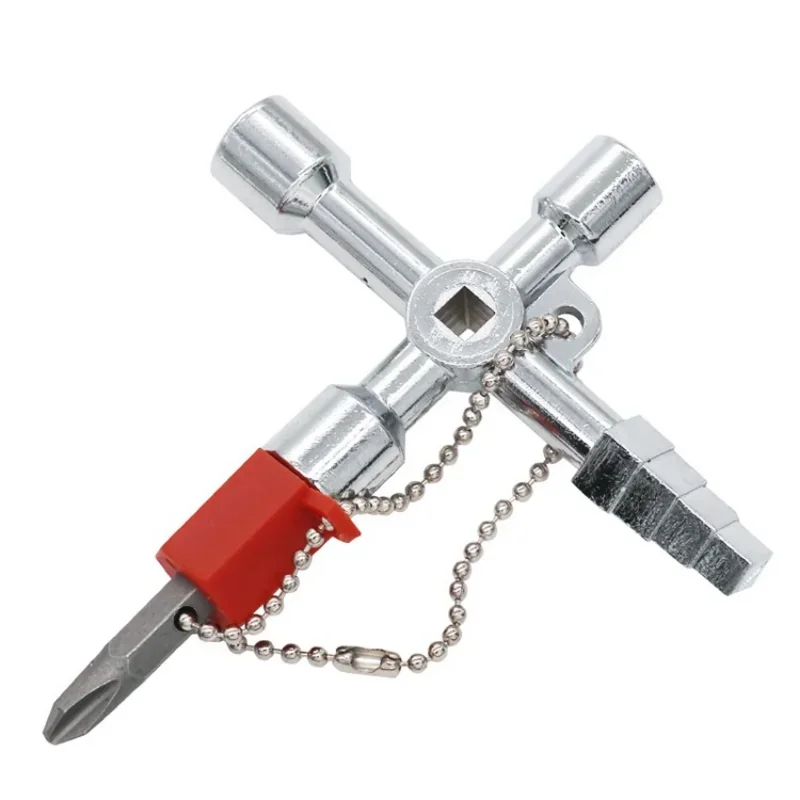 Universal Cross Square Triangle Key Wrench Zinc Alloy Durable Compact Tool For Electrical Cabinet Elevator Lift Switch