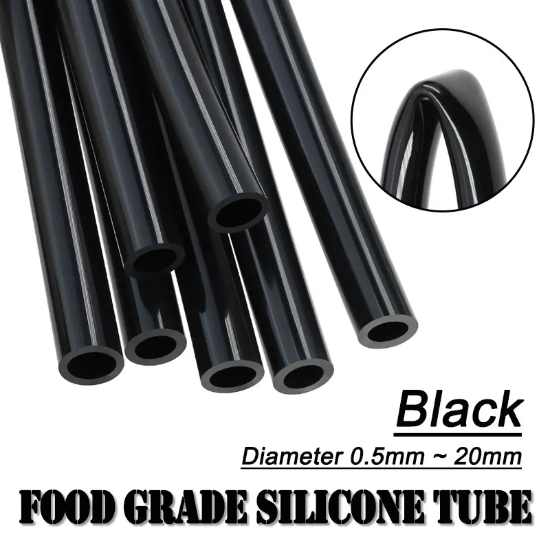 Image of 3/5m Schwarzer Lebensmittelechter Silikonschlauch Durchmesser 0,5 1 2 4 5 6 7 8 9 10 11 12 14 16 18 20mm Flexibler Weicher Silikonkautschuk-Schlauch