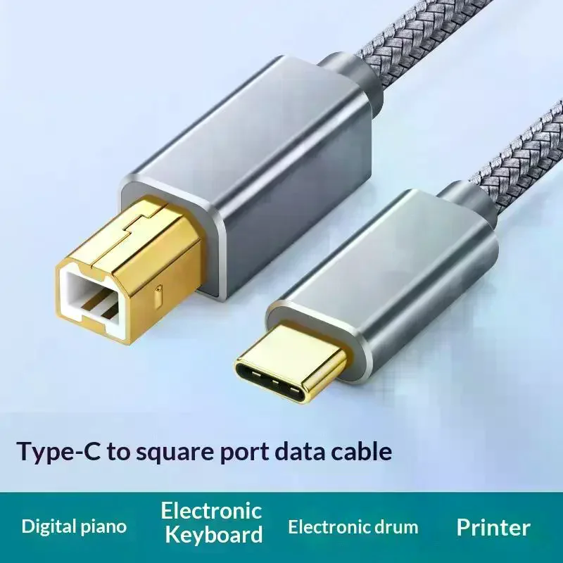 USB C To USB B 2.0 Printer Cable Braided Printer Scanner Controller Cable Electronic Musical Instrument Data Cable