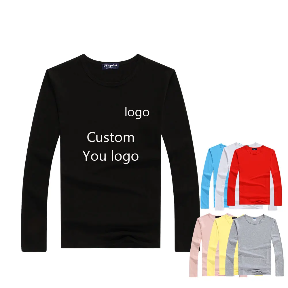 Spring Autumn Women's Lycra Round Neck Long Sleeve T-Shirt Men's Casual T-shirt  For Children Custom Printed or Embroidered Logo