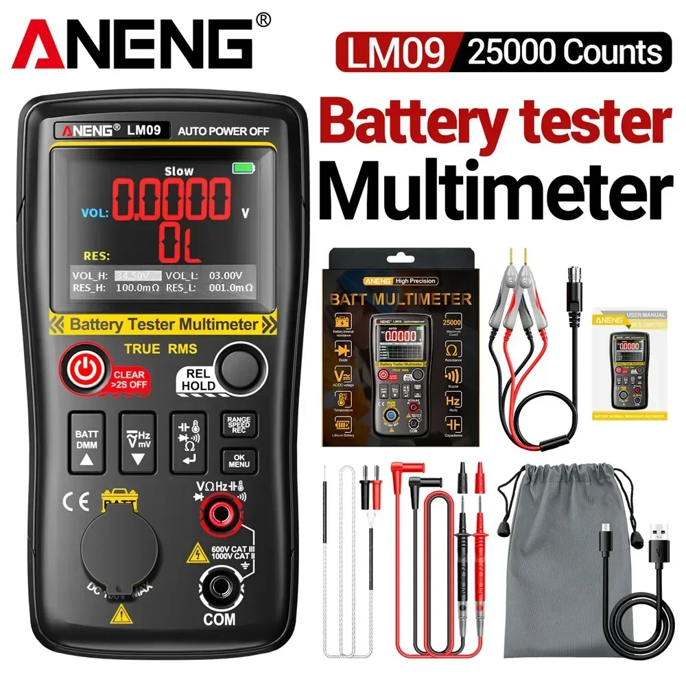 ANENG LM09 2 IN 1 Battery Internal Resistance Tester Multimeter 25000 Counts AC DC Voltage Electronic Repair DIY Test Meter