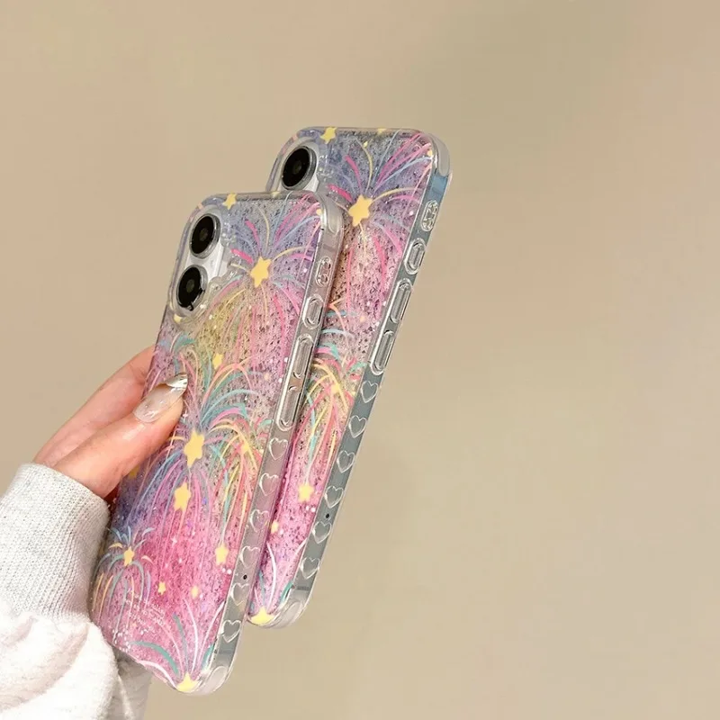 Dazzling Colorful Gold Foil Phone Case For Iphone 16 15 14 13 Pro Max 16Pro Fantasy Pattern Phone Case Creative 15Promax Cover