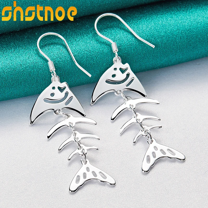 Pendientes de plata de ley 925 con forma de hueso de pescado para mujer, joyería de moda para fiesta, compromiso, boda, regalo de cumpleaños