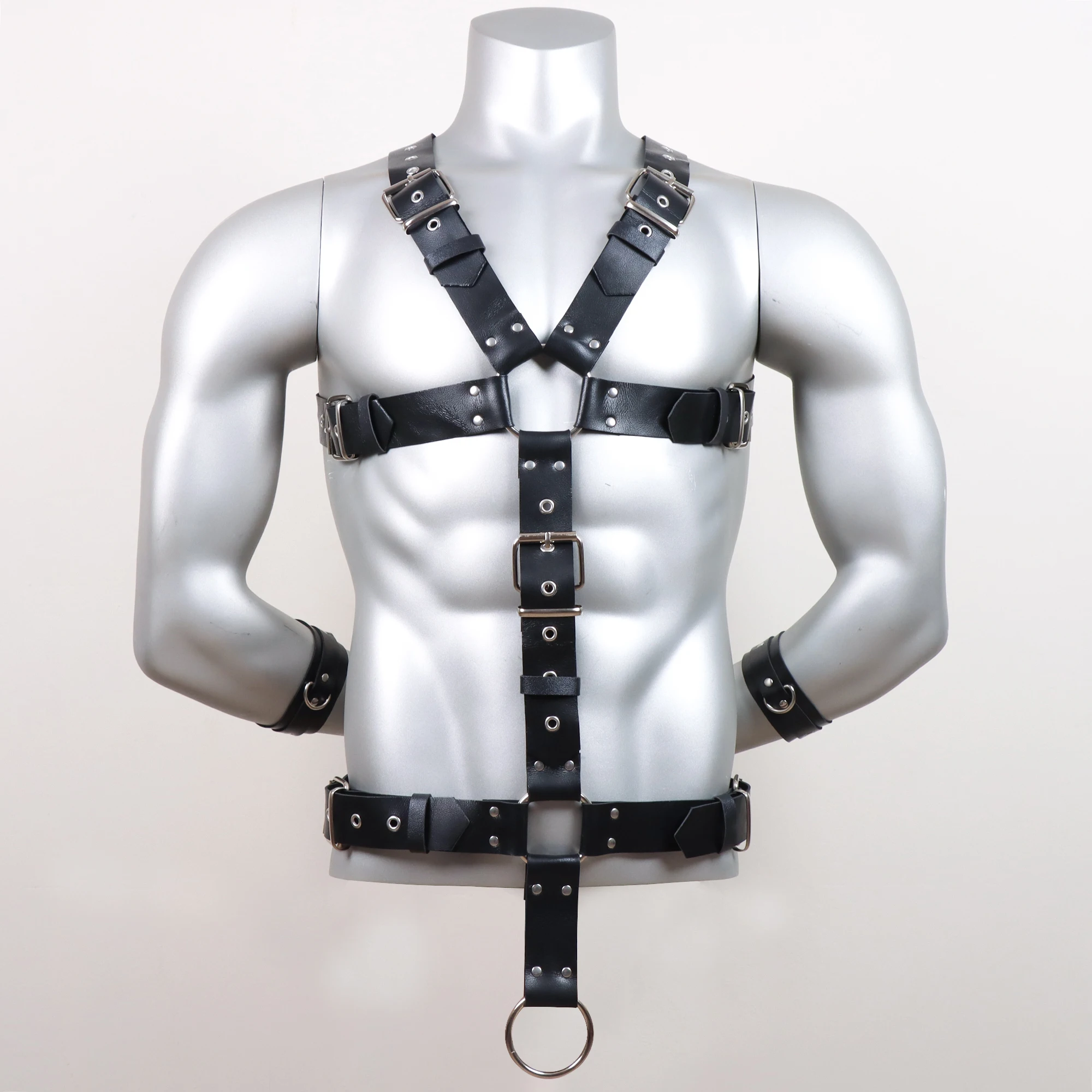 Mens Leather Fetish Gay Harness Sissy Adjustable Body Bondage Cage Suspenders Sword Belt Punk Orgy Clothes