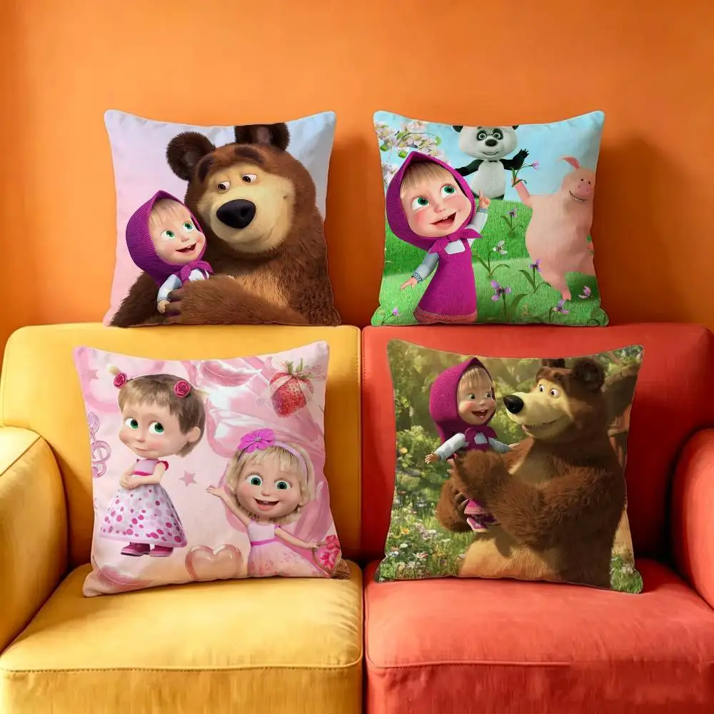 M-Masha And B-Bears  Square Double-Sided printed Pillow Case Bedroom Bedside Pillow Sofa Cushion Cover