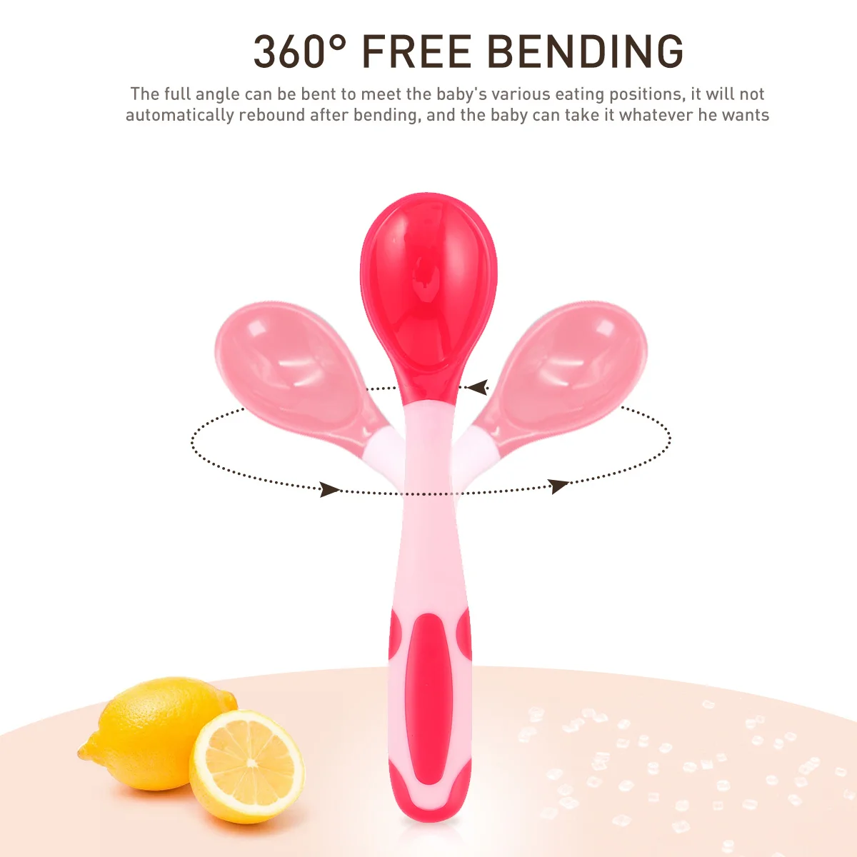 

2Sets PP Tpe Baby Utensils Spoon Fork Lightweight Heat Resistant 360bendable Easy Clean Storage Training Tableware Pink Blue