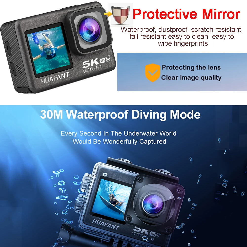 Action Camera G9SE 5K30FPS 4K60FPS 48MP 2.0 Touch LCD EIS Dual Screen Wi-Fi 170D DVR Webcam Waterproof 30M 5X Zoom Sports Camera