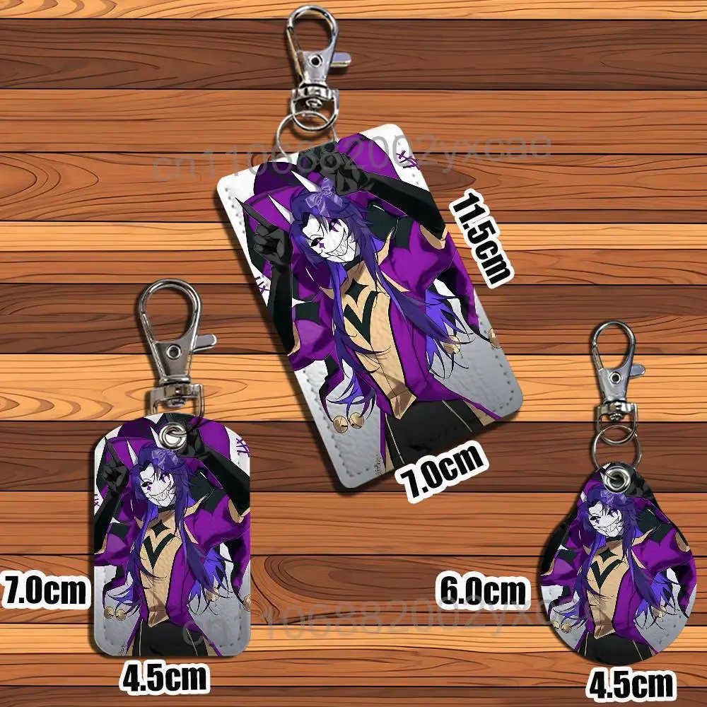 purple Jester Pierrot Freak Circus Rectangle ID Card Case Keychain Access Card Bag Key Tag Ring Leather Holder Key Ring Access
