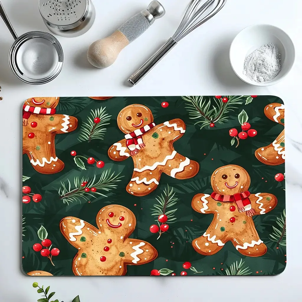 Cute Christmas Gingerbread Man Dish Drying Mat Ultra Absorbent Kitchen Counter Mat Pine Needle Countertop Coffee Bar Pad