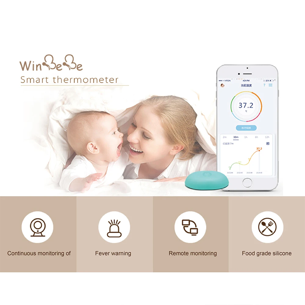 Digital Baby Armpit thermometer Infant and high accuracy child body monitor 24-hour with Free APP High-Temprature Alarm